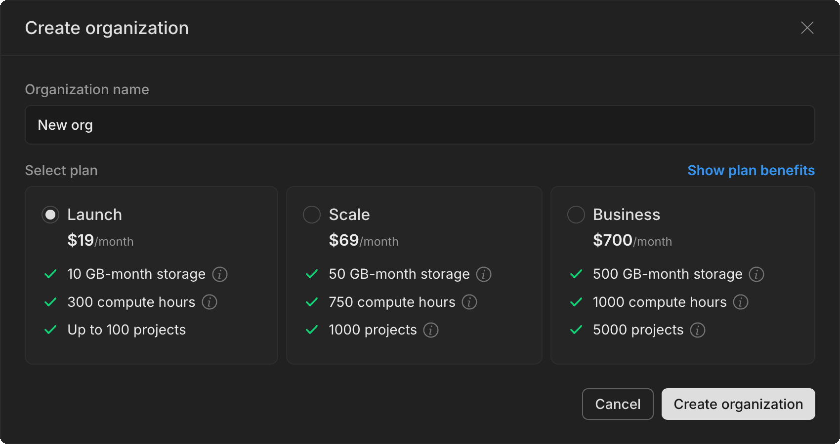 create organization with billing