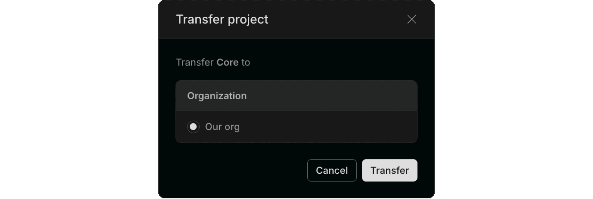 transfer single project to another org